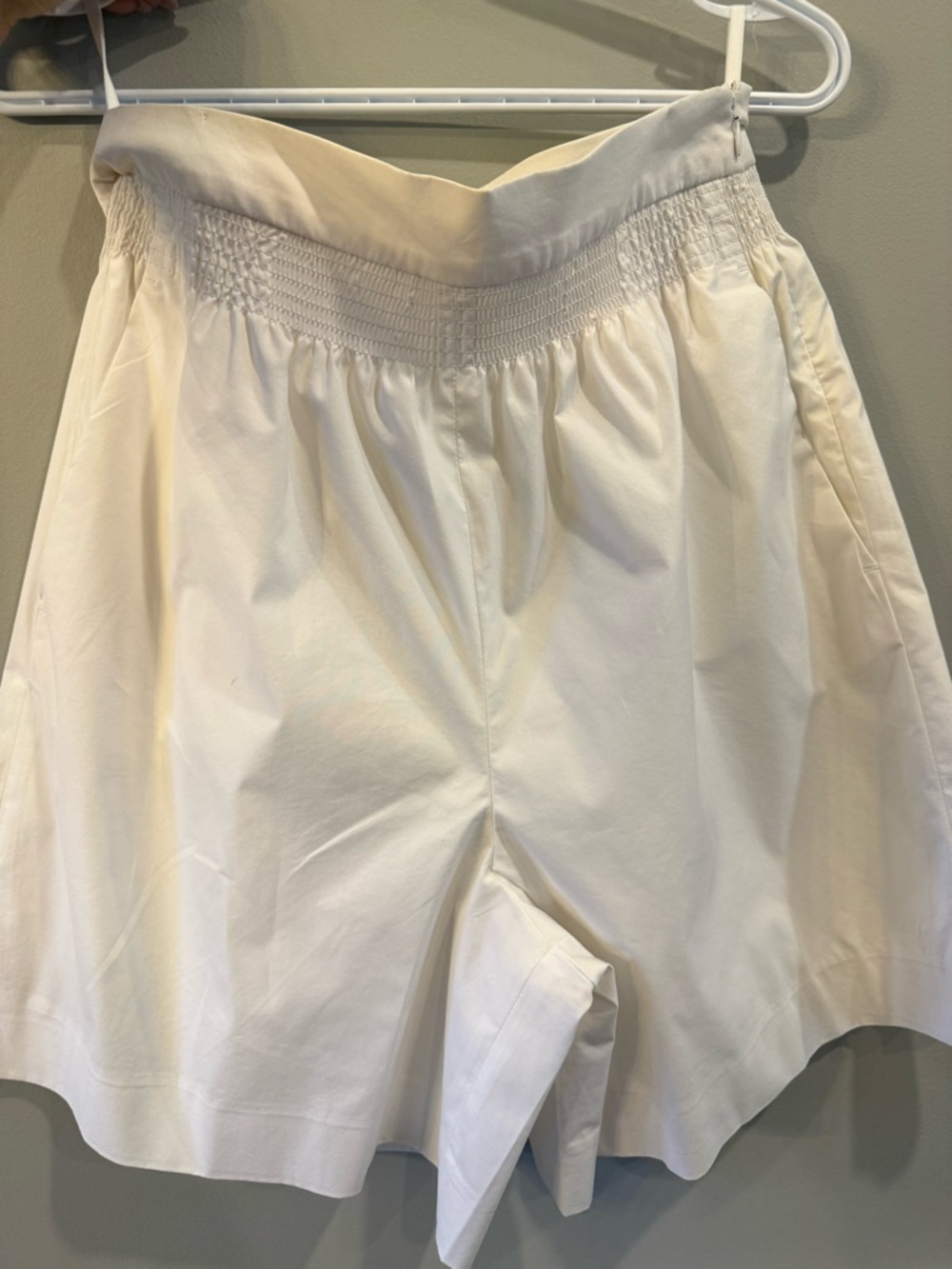 Babaton Cream High-Waist Smocked Bermuda Shorts